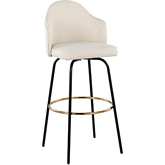 Ahoy 29" Bar Stool in Cream Fabric, Black Metal & Gold (Set of 2)